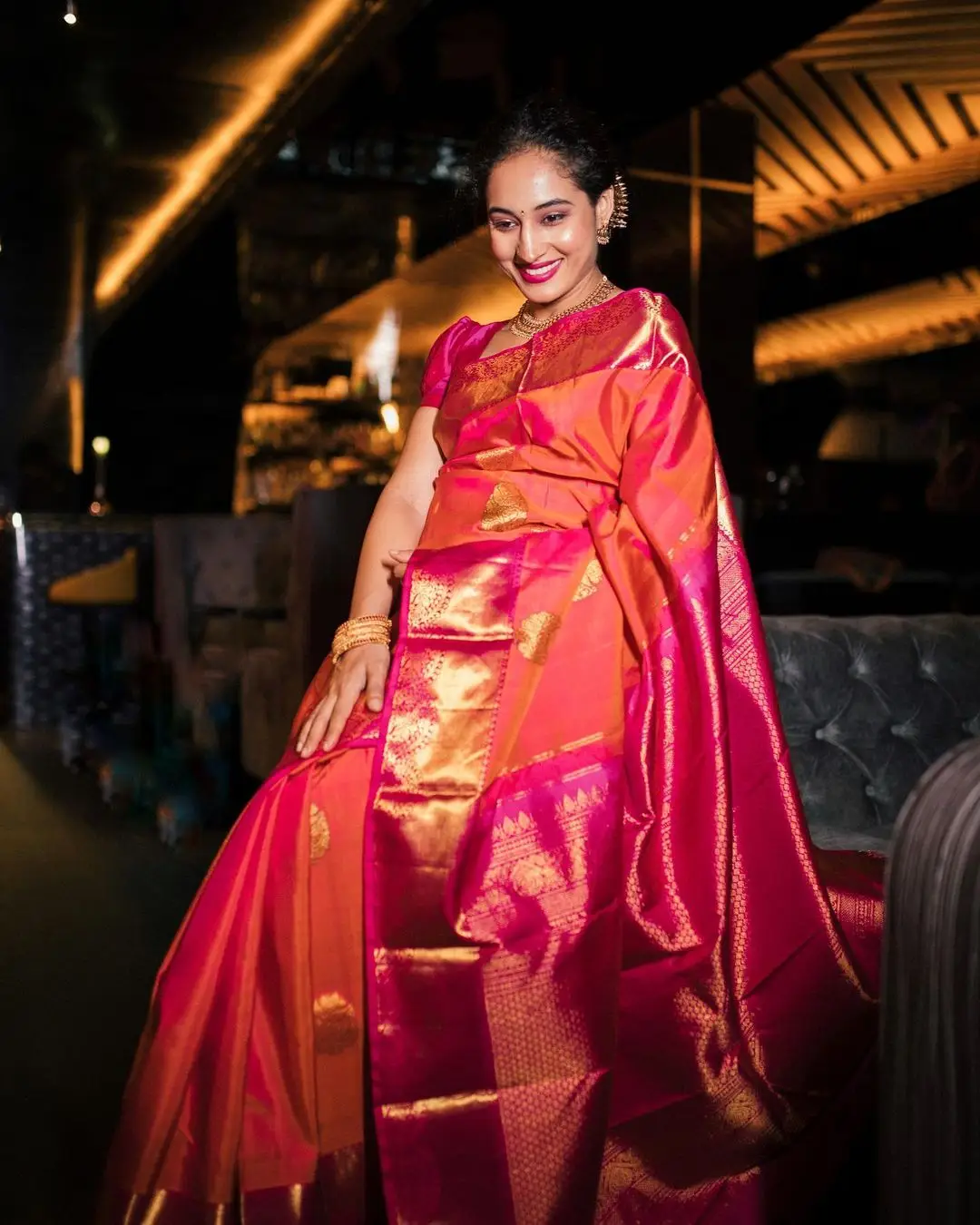 Pooja Ramachandran Stills in Red Saree Blouse